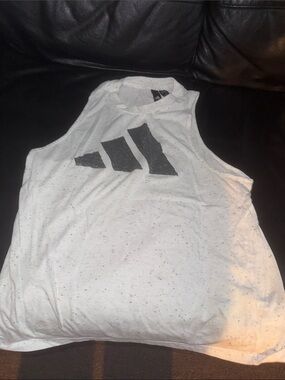 adidas White Speckled Tank with Black Logo